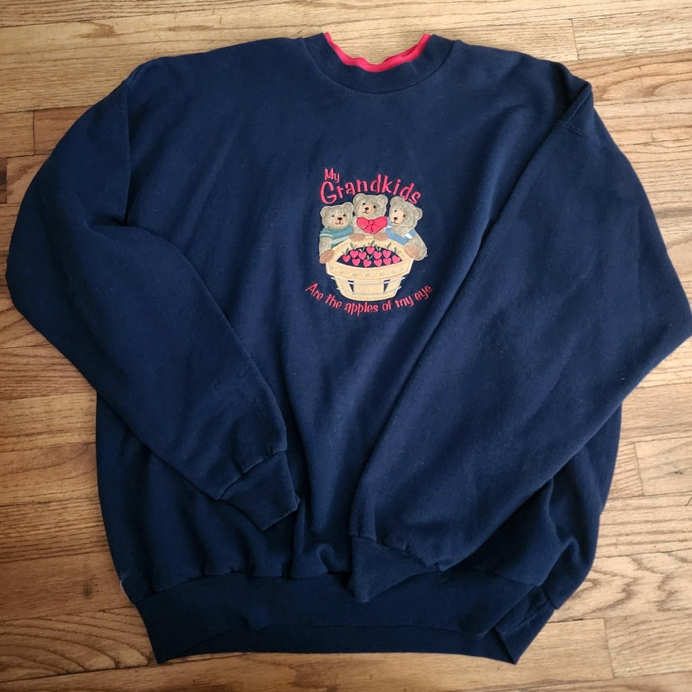 Vintage 90s MCcc Sportswear Blue Grandkids Apple of My Eye Sweatshirt XL Grandma